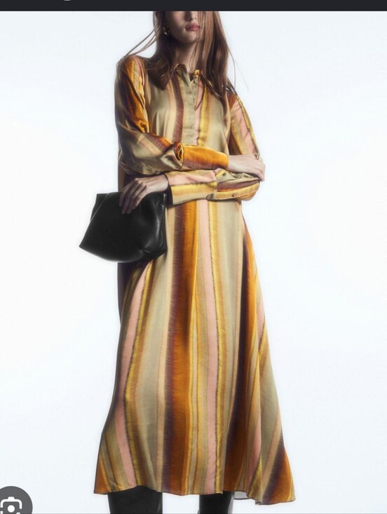COS Dresses & Skirts - COS Striped Midi Shirt Dress in Yellow, Pink and Brown (NWOT) 🔥🔥🔥SOLD OUT